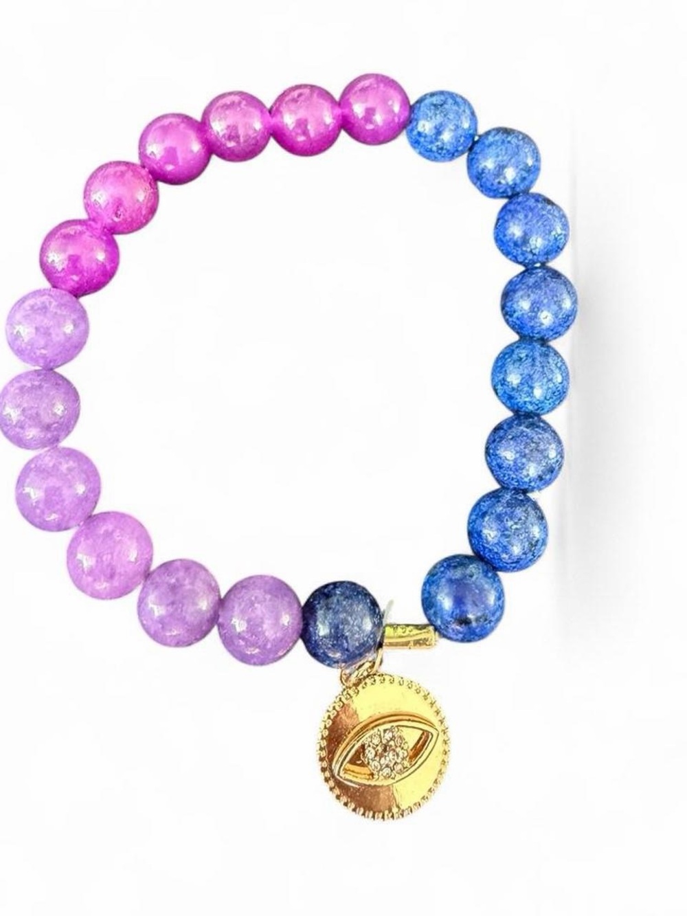 Genuine amethyst beaded Bracelet with evil eye Gold Charm